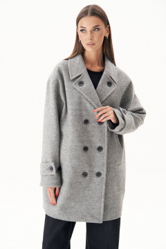 Серое пальто-бушлат свободного силуэта с двубортной застежкой Fantazia Mod 4936 - фото 4