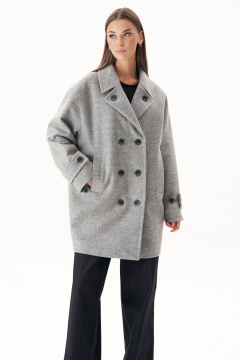 Серое пальто-бушлат свободного силуэта с двубортной застежкой Fantazia Mod 4936 - фото 3