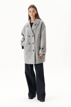 Серое пальто-бушлат свободного силуэта с двубортной застежкой Fantazia Mod 4936 - фото 2