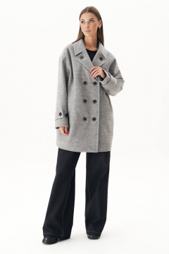 Серое пальто-бушлат свободного силуэта с двубортной застежкой Fantazia Mod 4936 - фото 1