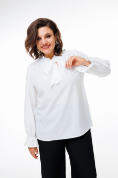 Блуза из вискозы с объемной плечевой сборкой Anelli 1323 белый - фото 4