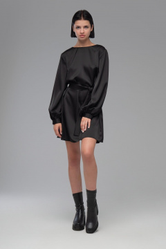 Платье трапеция из плотной ткани с эффектом шелка AVEEVA 5147 черный - фото 3