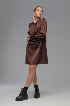 Платье трапеция из плотной ткани с эффектом шелка AVEEVA 5147 шоколадный - фото 3