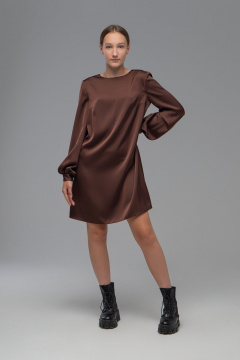 Платье трапеция из плотной ткани с эффектом шелка AVEEVA 5147 шоколадный - фото 2