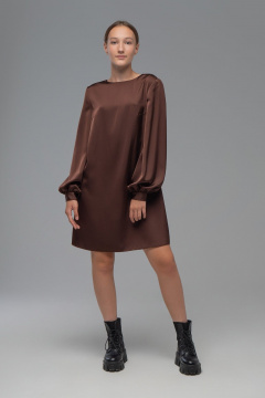Платье трапеция из плотной ткани с эффектом шелка AVEEVA 5147 шоколадный - фото 1