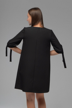 Свободное платье-трапеция рукав 3/4 на завязках AVEEVA 5145 черный - фото 3