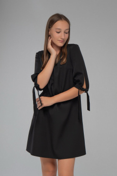 Свободное платье-трапеция рукав 3/4 на завязках AVEEVA 5145 черный - фото 2