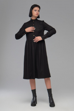 Платье из льна грубой обработки в стиле casual AVEEVA 5208 черный - фото 3