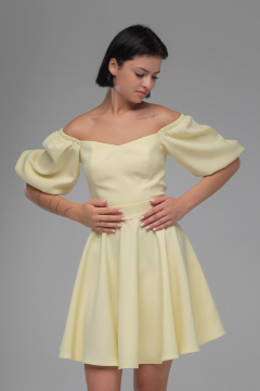 Нарядное платье с двойным лифом и рукавами буфами AVEEVA 5294 желтый - фото 4