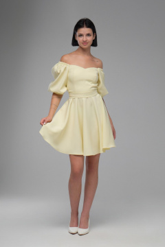 Нарядное платье с двойным лифом и рукавами буфами AVEEVA 5294 желтый - фото 2