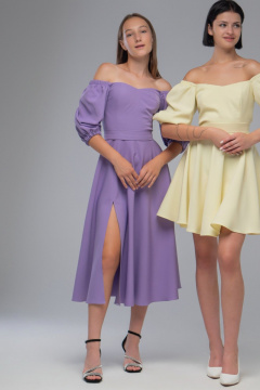 Нарядное платье с двойным лифом и рукавами буфами AVEEVA 5294.1 лаванда - фото 1