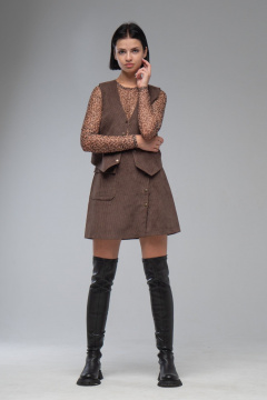 Ключевая юбка из вельвета длиной 45 см с кнопочной отделкой AVEEVA 5332 шоколадный - фото 1