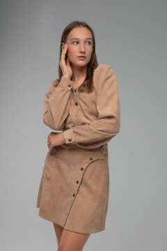 Юбка из вельвета длиной 45 см с отделкой из кнопок AVEEVA 5332 темный_бежевый - фото 4
