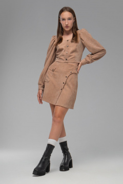 Юбка из вельвета длиной 45 см с отделкой из кнопок AVEEVA 5332 темный_бежевый - фото 3