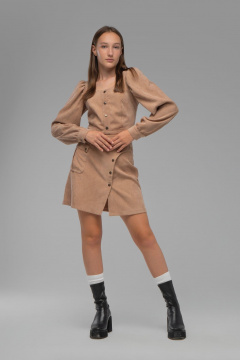 Юбка из вельвета длиной 45 см с отделкой из кнопок AVEEVA 5332 темный_бежевый - фото 2