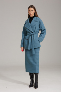 Комплект жакет и юбка из фактурной ткани с пиджачным воротником N.O.W. 1486 сизый - фото 5