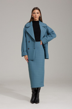 Комплект жакет и юбка из фактурной ткани с пиджачным воротником N.O.W. 1486 сизый - фото 3