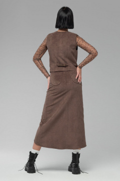 Длинная юбка из вельвета по среднему шву 90 см с кнопками AVEEVA 5333 шоколадный - фото 3