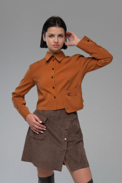 Блузка укороченная с термонаклейкой и воротником-стойкой AVEEVA 5459 желто-коричневый - фото 2