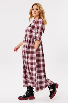 Длинное свободное платье с завязками и карманами Michel chic 2132/1 бордо,клетка - фото 5