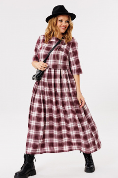 Длинное свободное платье с завязками и карманами Michel chic 2132/1 бордо,клетка - фото 3