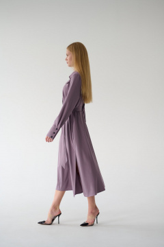 Миди платье-рубашка с классическим воротником и поясом Мастер Мод 860с пыльно-лиловый - фото 5