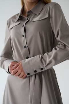 Миди платье-рубашка с классическим воротником и поясом Мастер Мод 860с серо-кофейный - фото 5