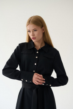 Миди платье-рубашка с классическим воротником и поясом Мастер Мод 860с черный - фото 4