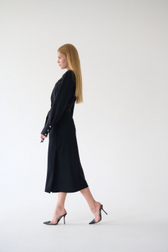 Миди платье-рубашка с классическим воротником и поясом Мастер Мод 860с черный - фото 3