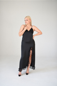 Платье-комбинация из шелковистой ткани миди с разрезом Мастер Мод 878с черный - фото 2