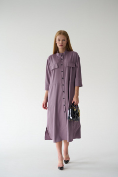 Платье-рубашка миди с кокеткой и разрезом на кнопках Мастер Мод 861с пыльно-лиловый - фото 5
