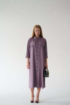 Платье-рубашка миди с кокеткой и разрезом на кнопках Мастер Мод 861с пыльно-лиловый - фото 3