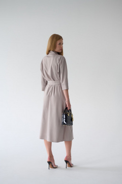 Платье-рубашка серое миди с разрезами и поясом Мастер Мод 861с серо-кофейный - фото 2
