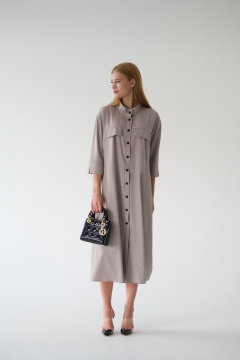 Платье-рубашка серое миди с разрезами и поясом Мастер Мод 861с серо-кофейный - фото 4