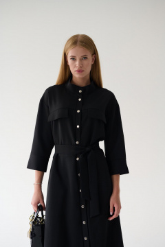 Платье-рубашка черное миди с разрезами и поясом Мастер Мод 861с чёрный - фото 5