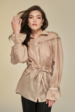 Блуза из текстиля с баской и пышными рукавами DEVITA 6014 соломенный - фото 3