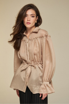 Блуза из текстиля с баской и пышными рукавами DEVITA 6014 соломенный - фото 2