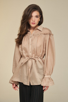 Блуза из текстиля с баской и пышными рукавами DEVITA 6014 соломенный - фото 1