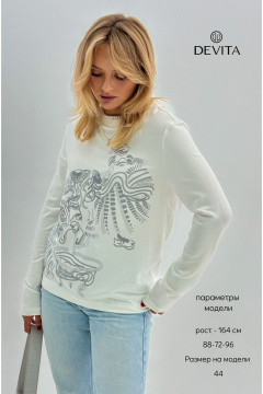Джемпер из трикотажа с авторским принтом и шелкографией DEVITA 8001 молочный - фото 4