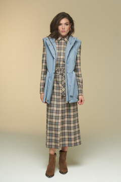 Теплый удлиненный жилет на подкладке с поясом DEVITA 4016 голубой - фото 2