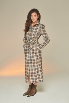 Платье в клетку из вискозной ткани с карманами DEVITA 1010 бежево-коричневый - фото 5