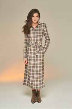 Платье в клетку из вискозной ткани с карманами DEVITA 1010 бежево-коричневый - фото 1