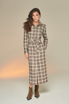 Платье в клетку из вискозной ткани с карманами DEVITA 1010 бежево-коричневый - фото 4