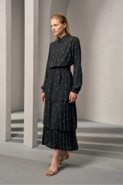 Платье из плотного шифона с горохом и складками DEVITA 1012 черный - фото 5