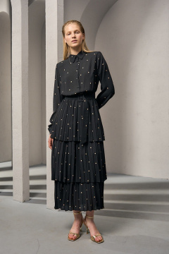 Платье из плотного шифона с горохом и складками DEVITA 1012 черный - фото 1