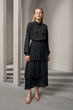 Платье из плотного шифона с горохом и складками DEVITA 1012 черный - фото 4