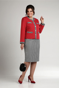 Комплект жакет и юбка в стиле шанель из текстиля Aira Style 24-16А красно-черный - фото 1