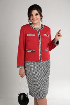 Комплект жакет и юбка в стиле шанель из текстиля Aira Style 24-16А красно-черный - фото 4