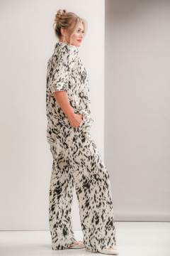 Летний блузон и широкие брюки из вискозы Ma Vie М-668 молочно-черный - фото 5