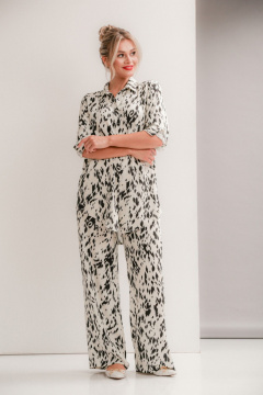 Летний блузон и широкие брюки из вискозы Ma Vie М-668 молочно-черный - фото 4